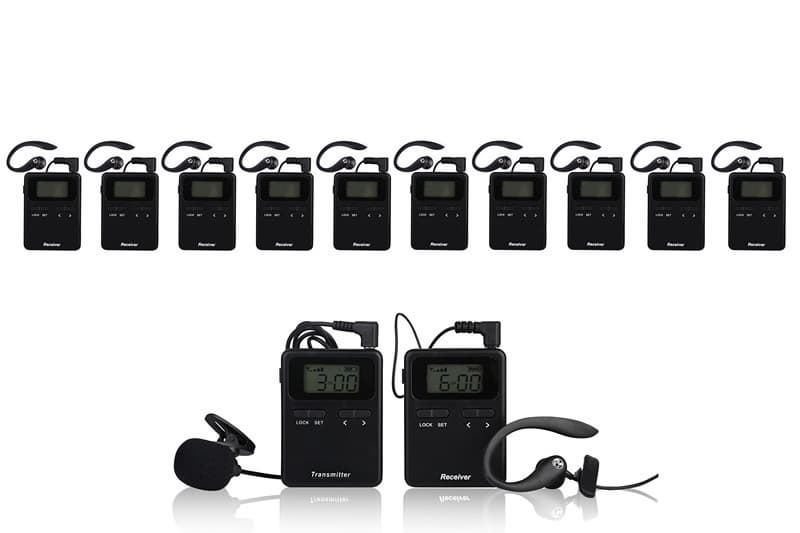 Digital wireless high quality audio tour guide package_2 pc transmitter_10 pc receivers_Chargers_Acessories_